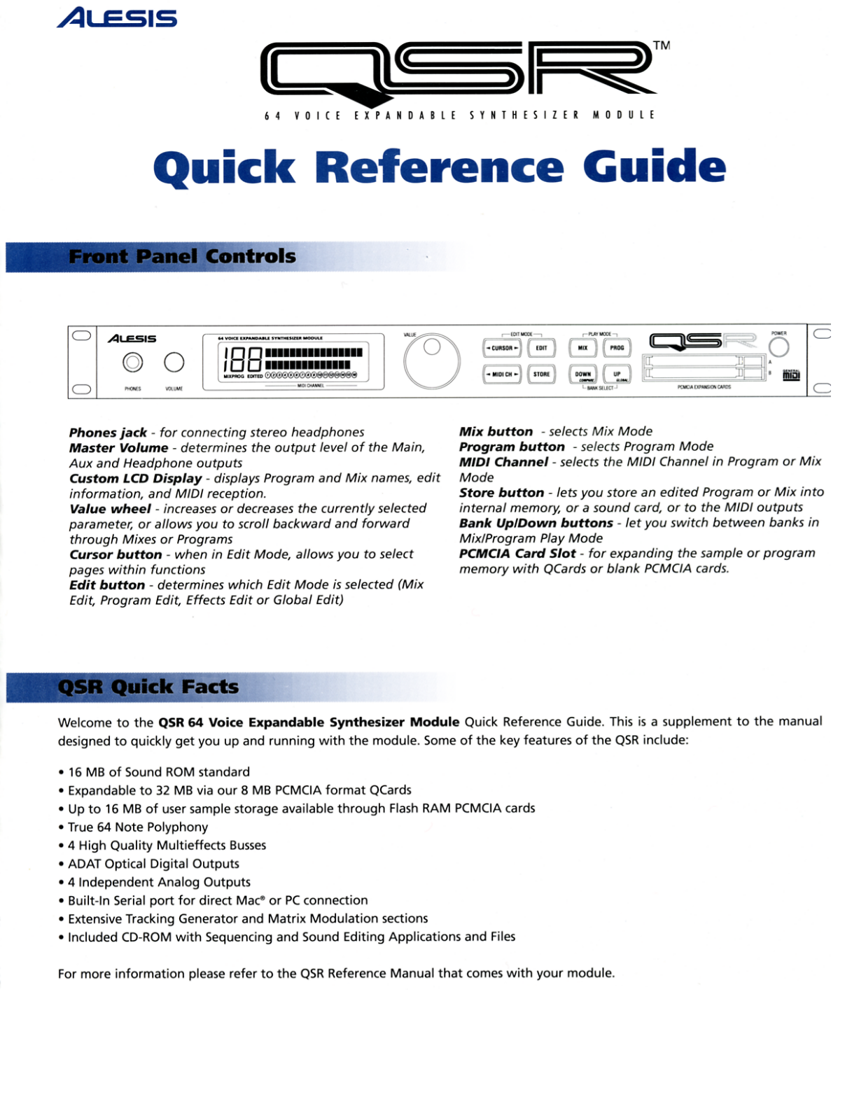 Alesis QSRQS User Manual