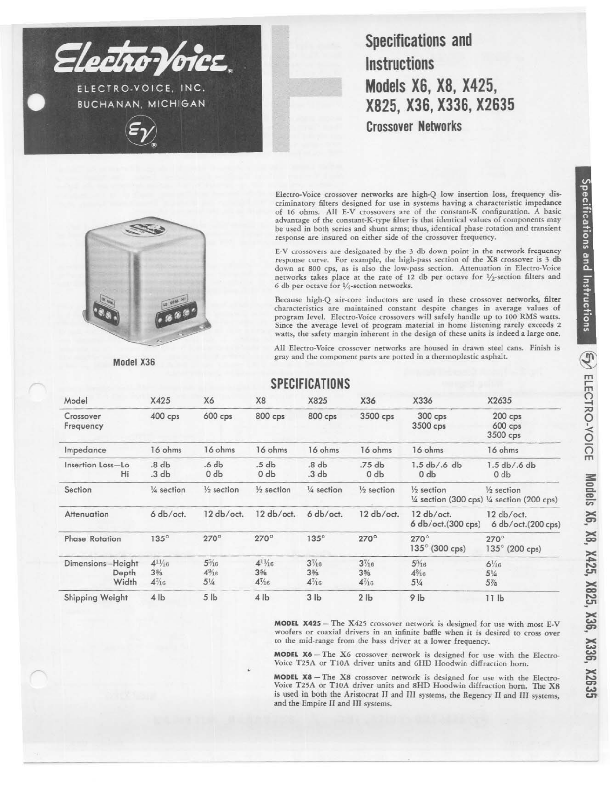 Electro-Voice X8, X6, X336, X36, X2635 User Manual