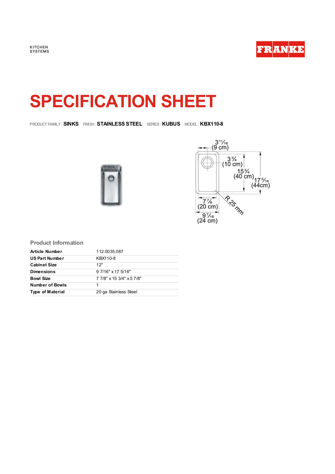 Franke Foodservice KBX110-8 User Manual