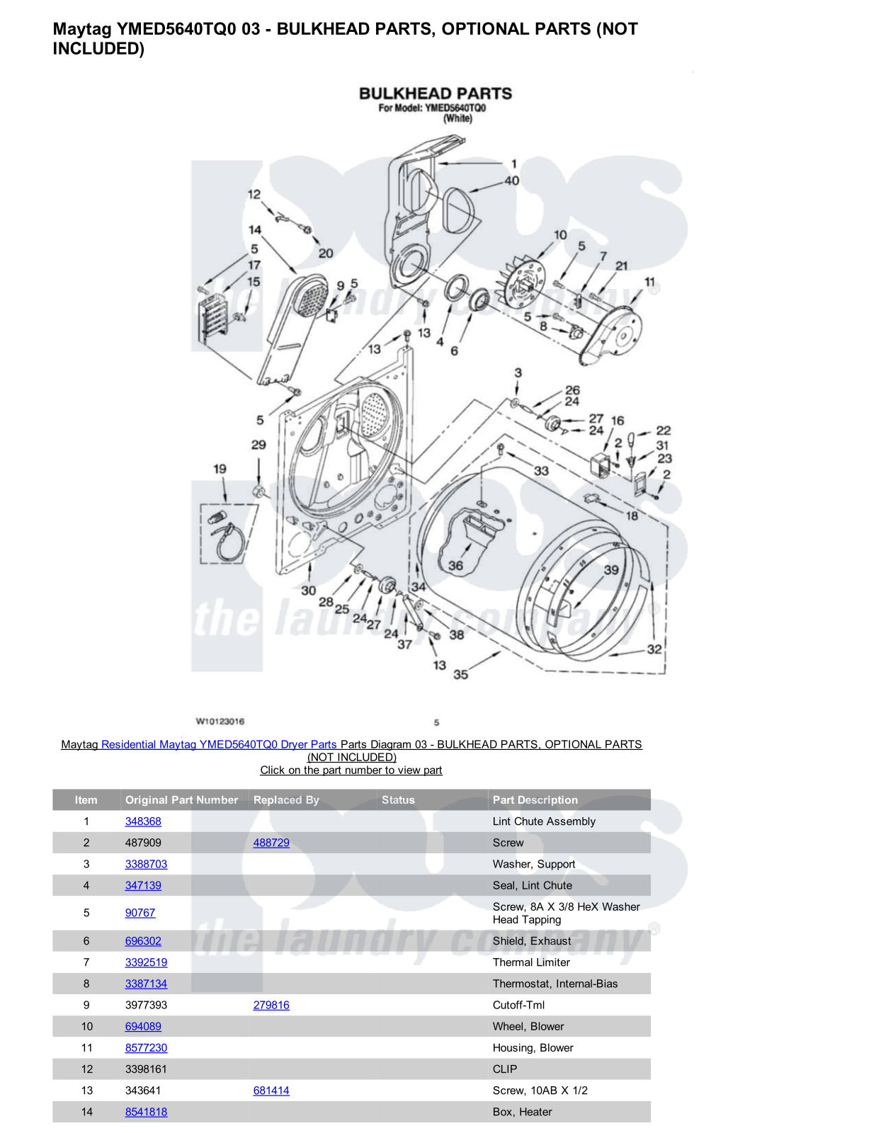 Maytag YMED5640TQ0 Parts Diagram