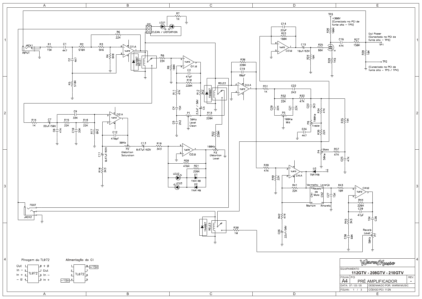 WarmMusic 208gtv, 210gtv, 112gtv Schematic