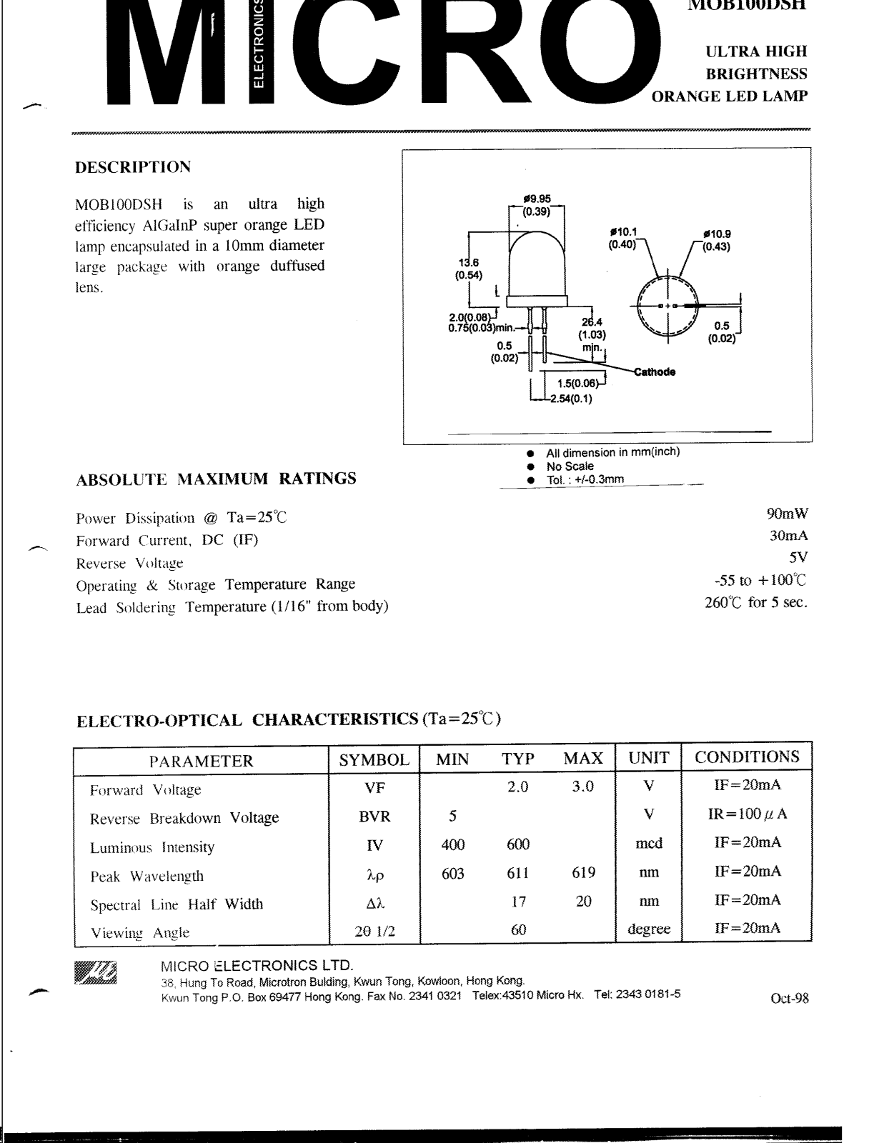 MICRO MOB100DSH Datasheet