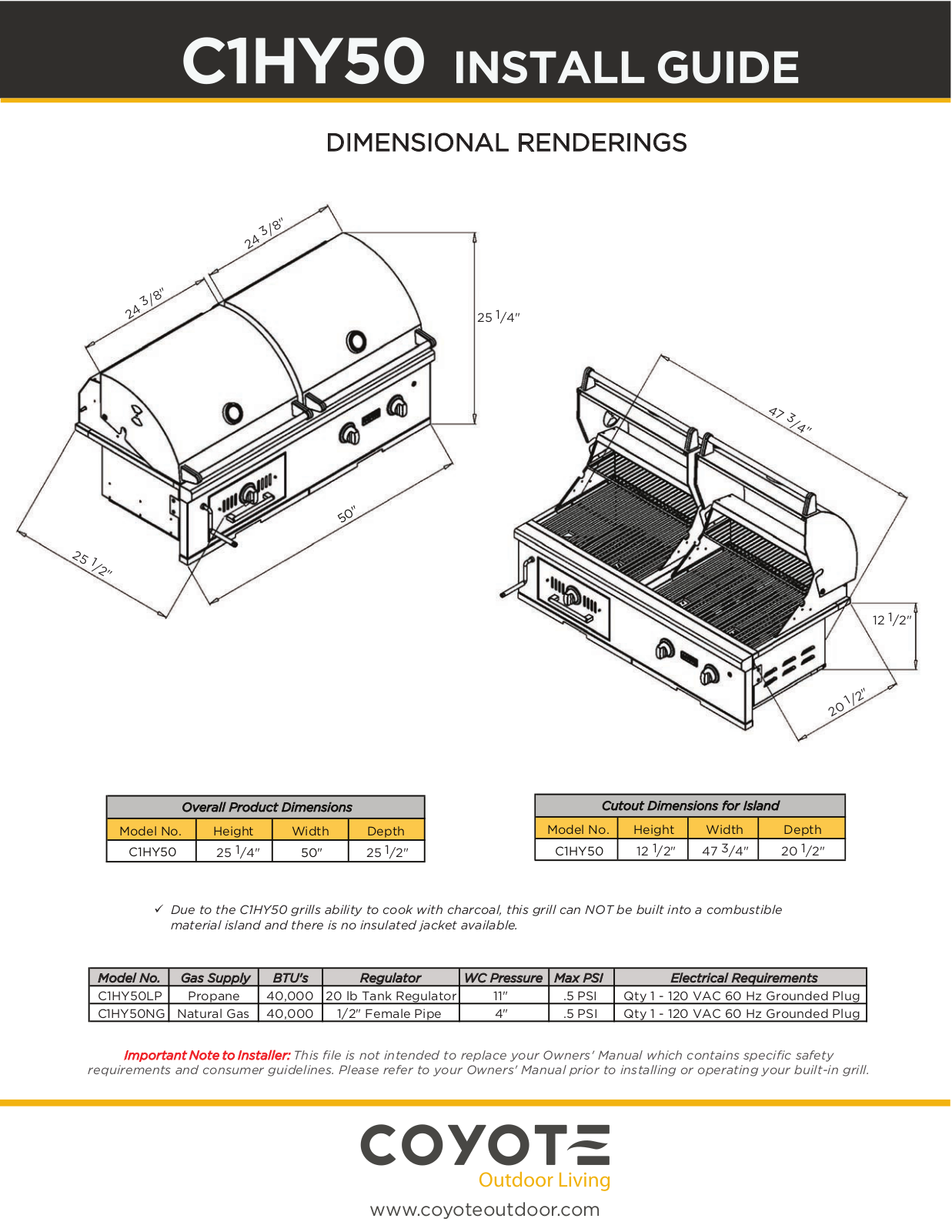 Coyote C1HY50LP Instructions