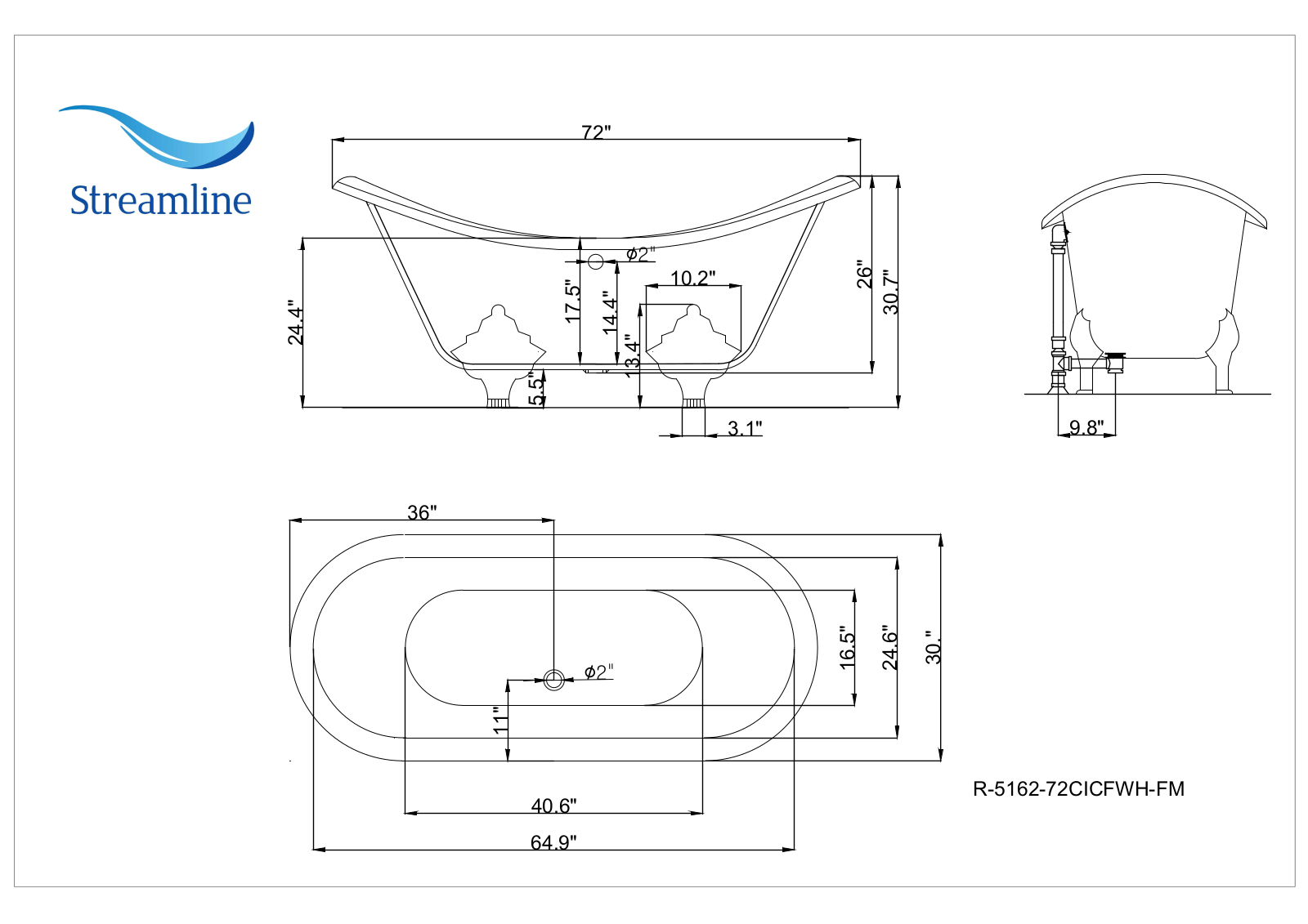 Streamline Bath SLBH1339 Dimensions - ManualMachine.com
