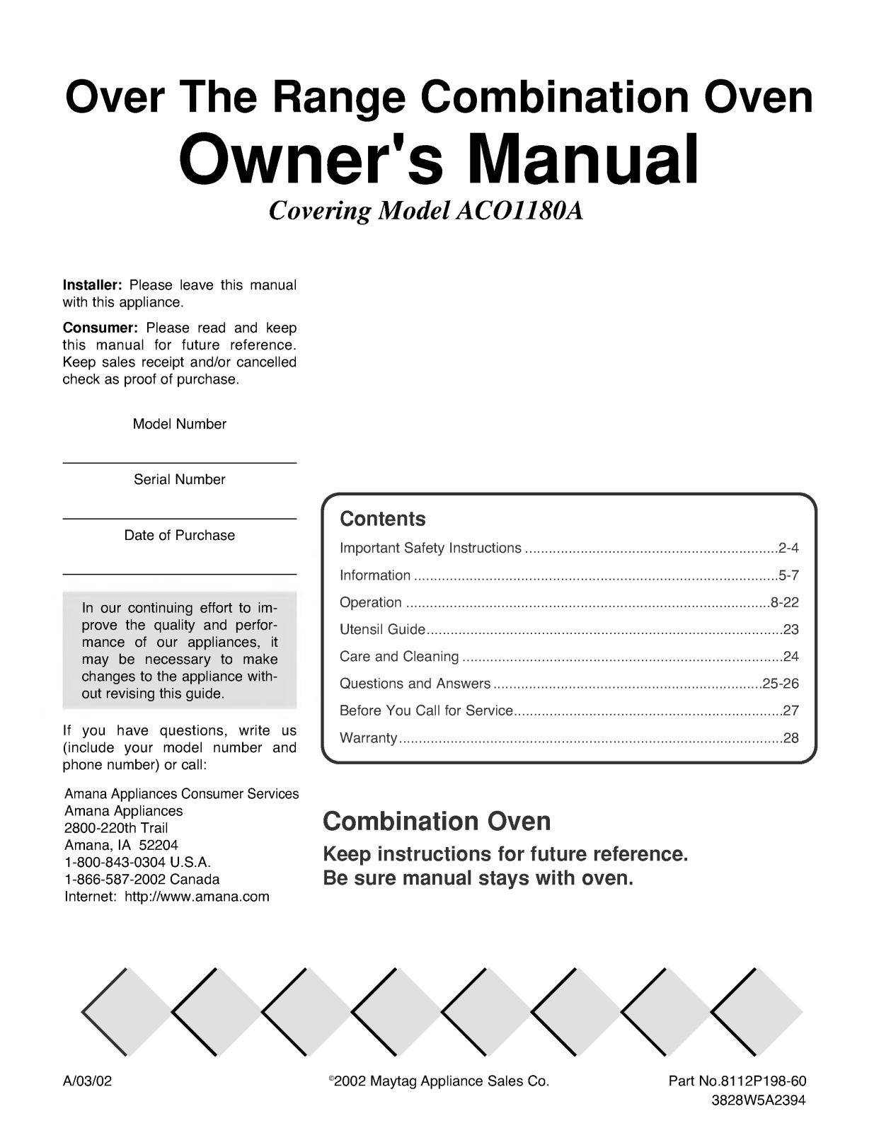 LG ACO1180AB, ACO1180AC, ACO1180AS User Manual