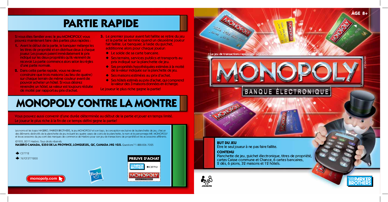 HASBRO MONOPOLY BANQUE ELECTRONIQUE User Manual