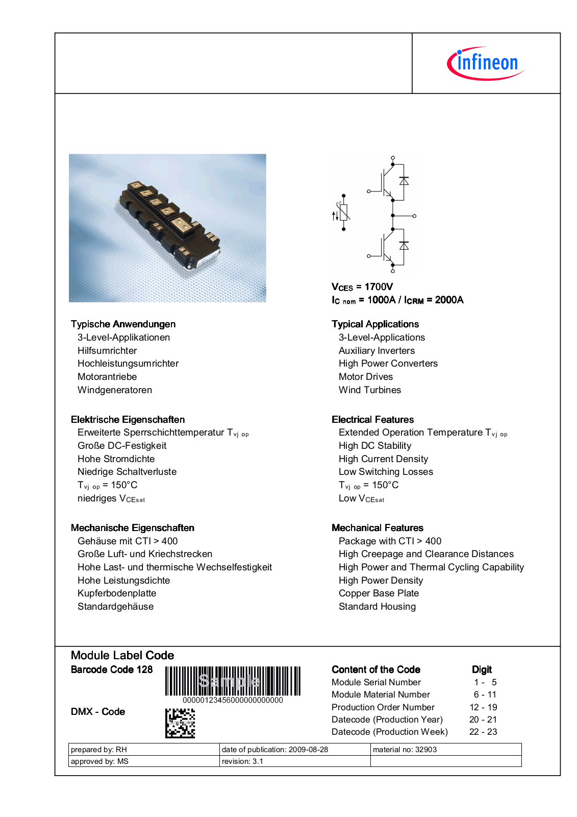 Infineon FF1000R17IE4 Data Sheet