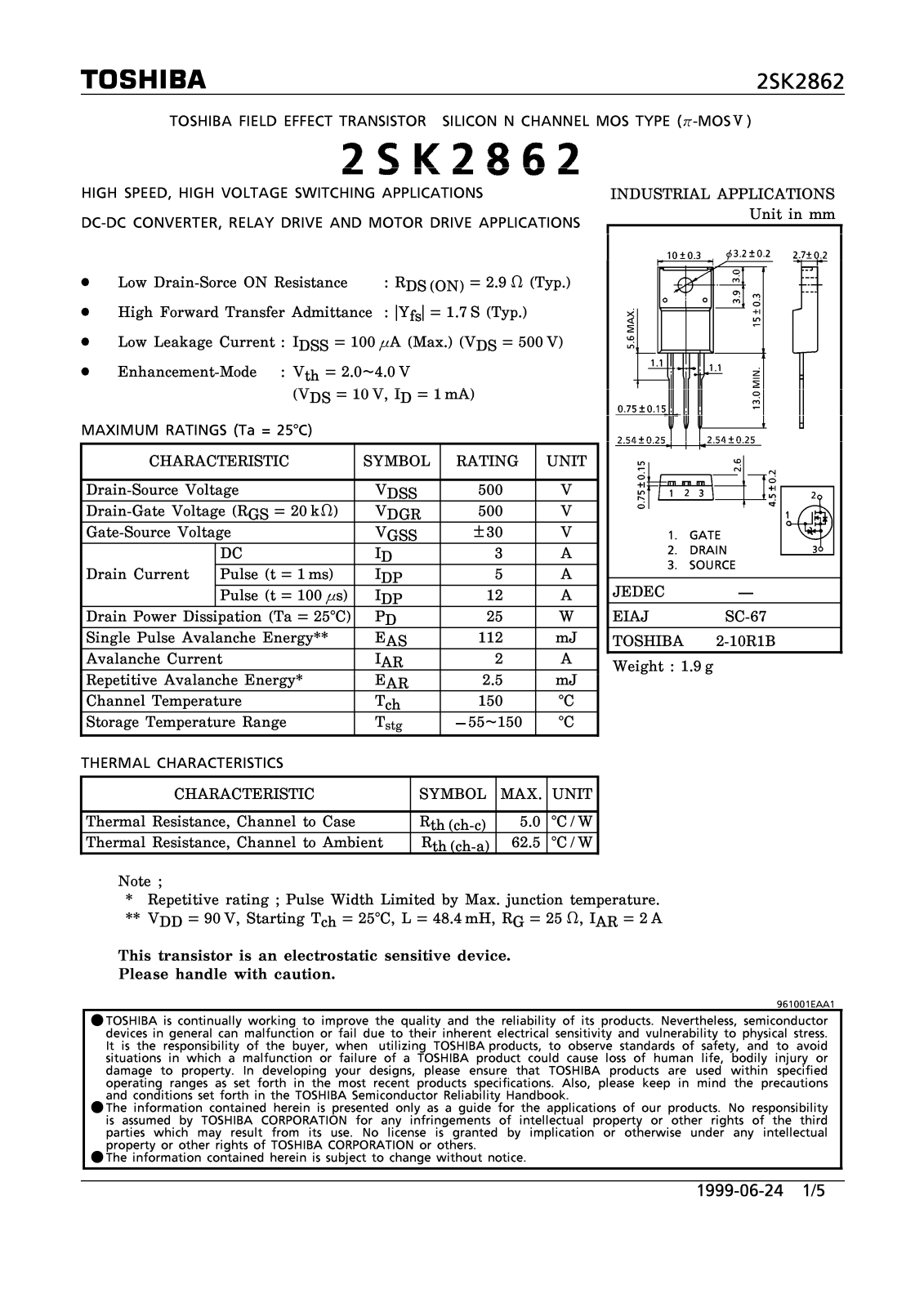 Toshiba 2SK2862 Datasheet