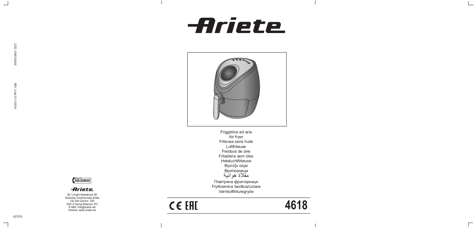 Ariete 4618 operation manual