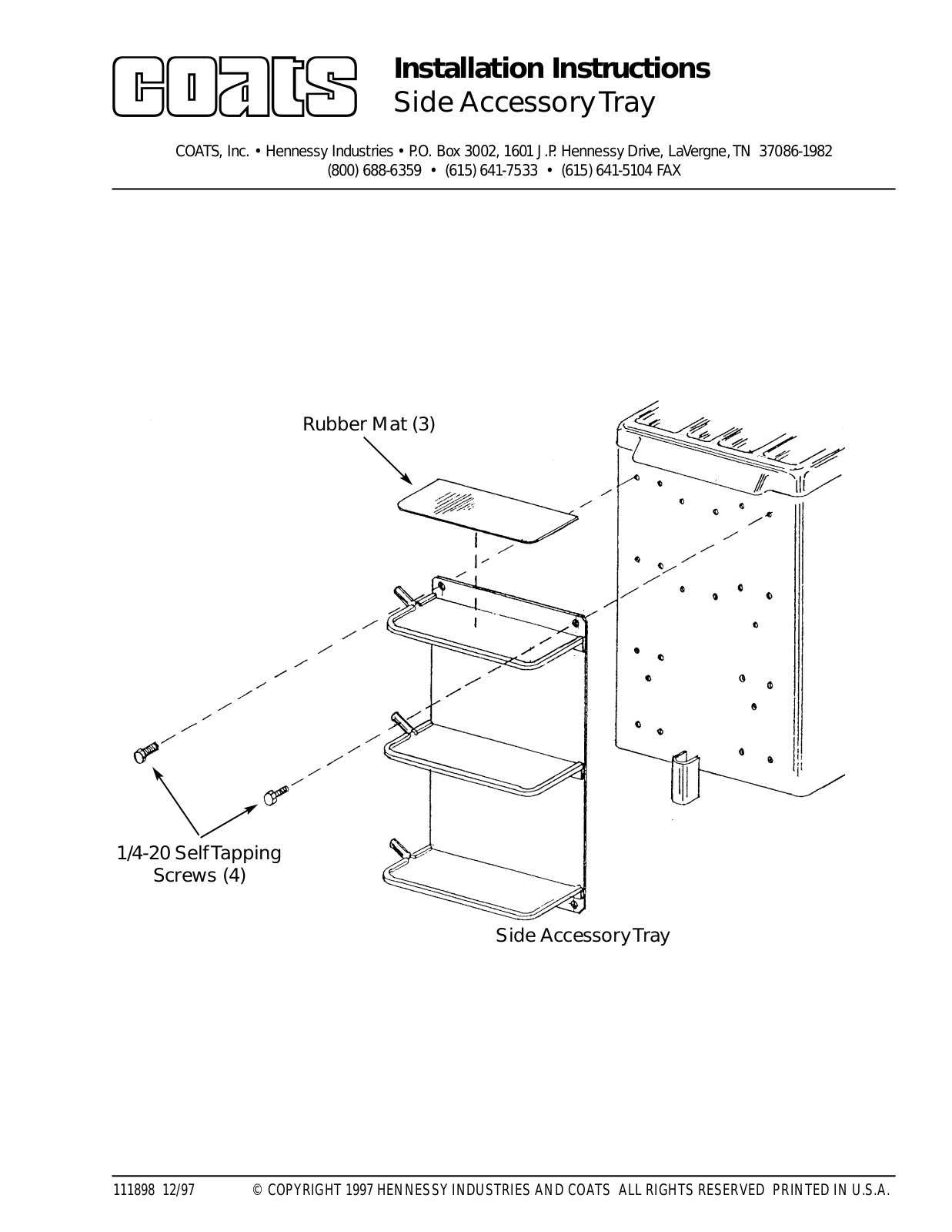 COATS Side Accessory Tray User Manual