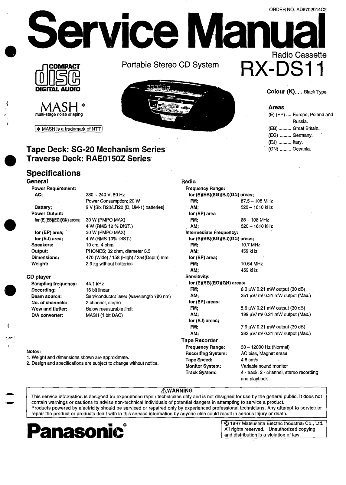 Panasonic RXDS-11 Service manual