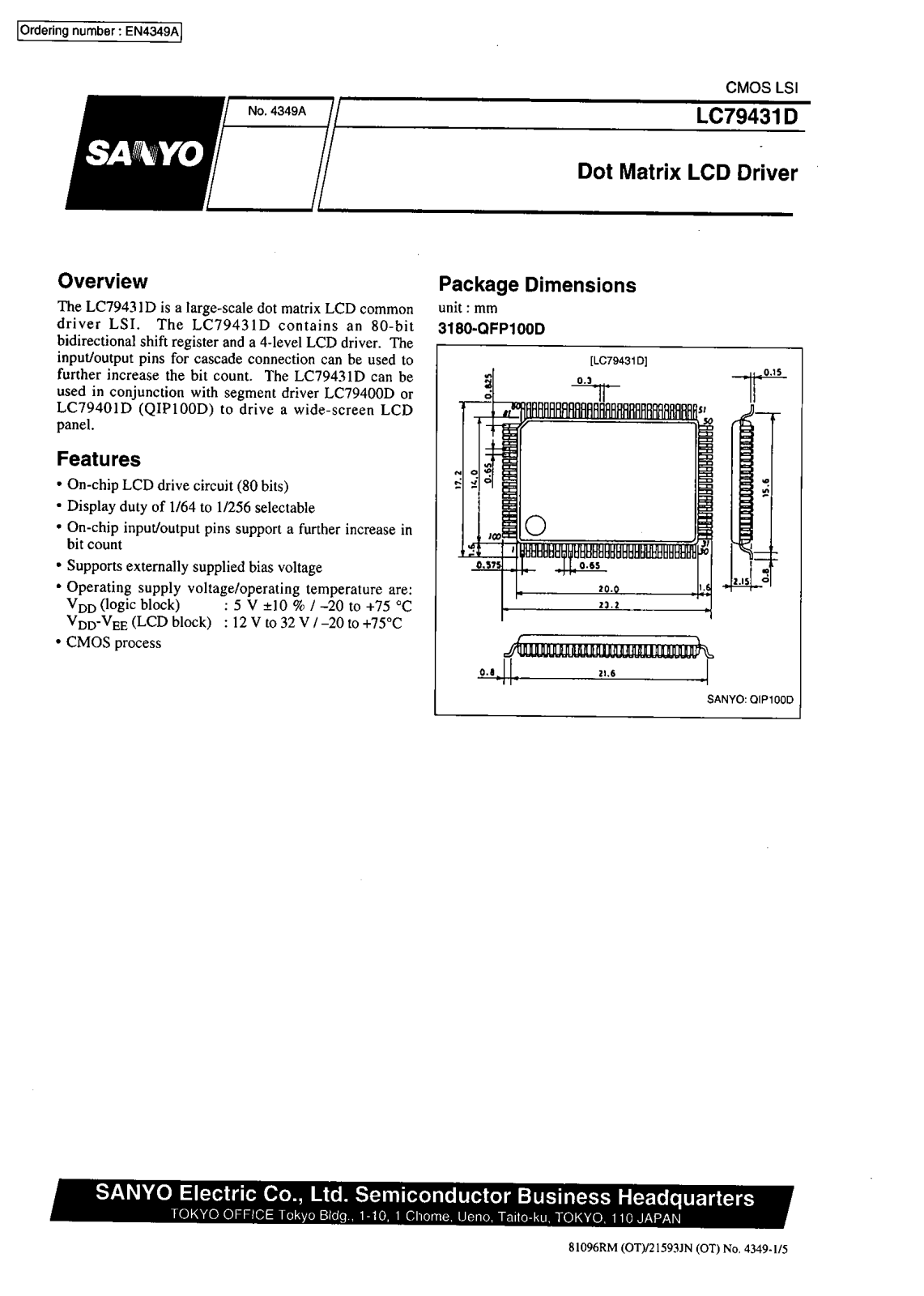 SANYO LC79431D Datasheet