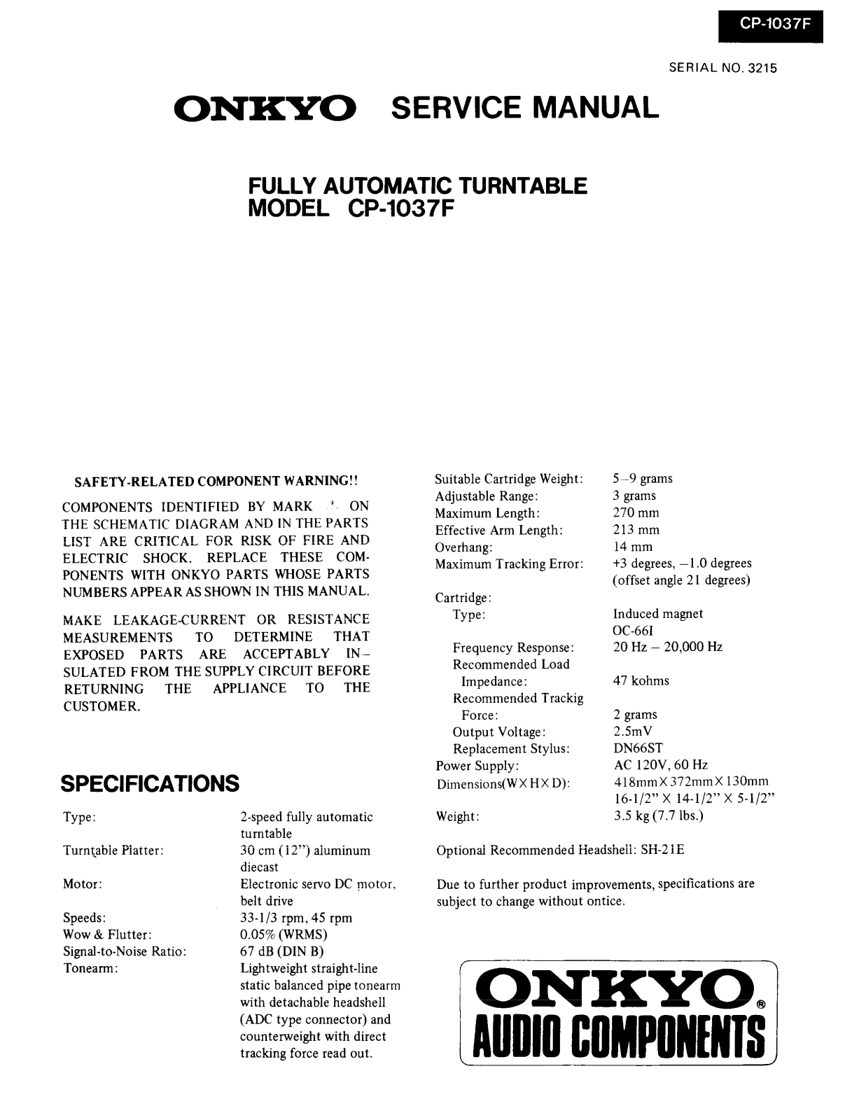 Onkyo CP-1037-F Service manual