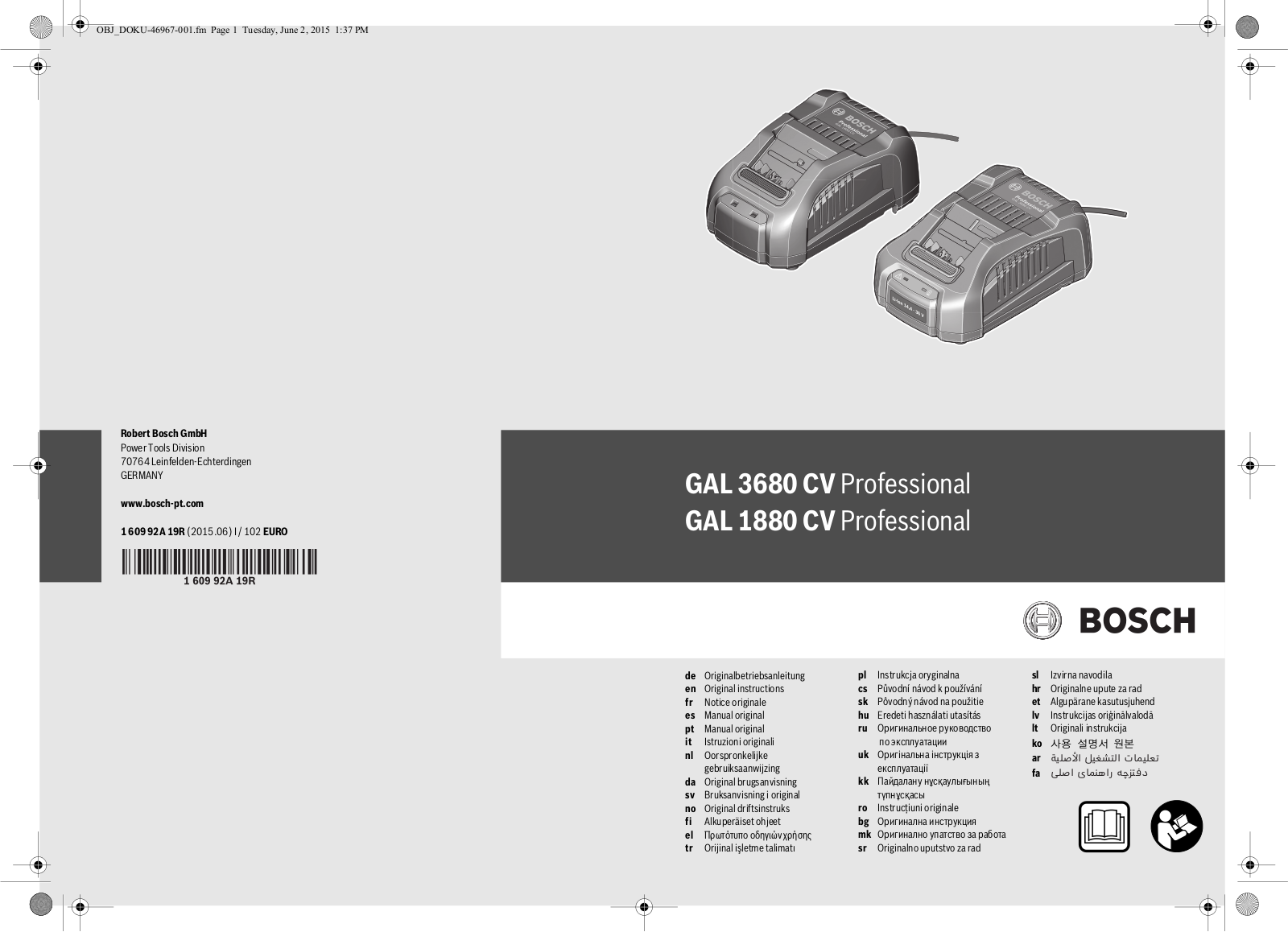 Bosch GAL 3680 CV Professional, GAL 1880 CV Professional User guide