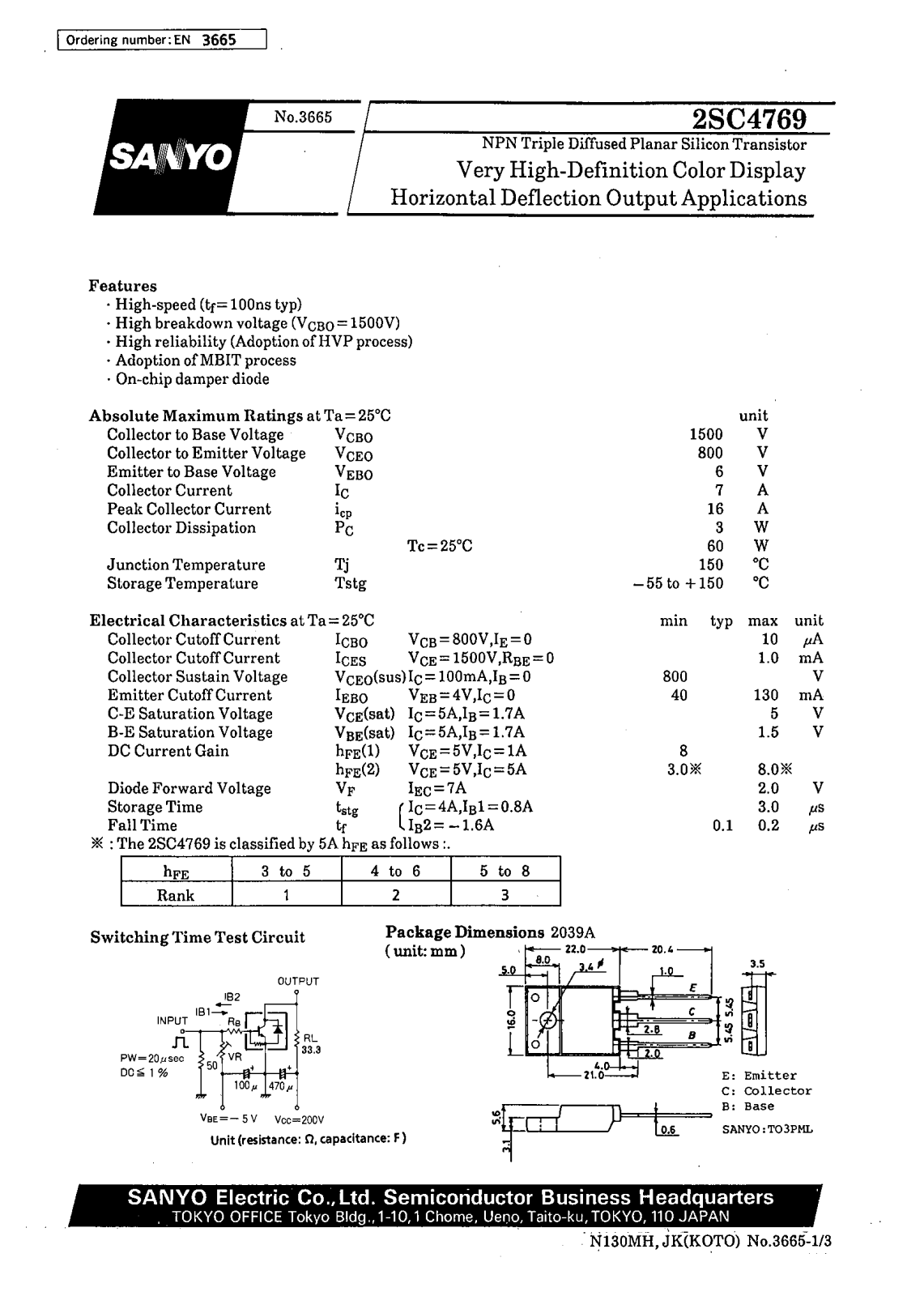 SANYO 2SC4769 Datasheet