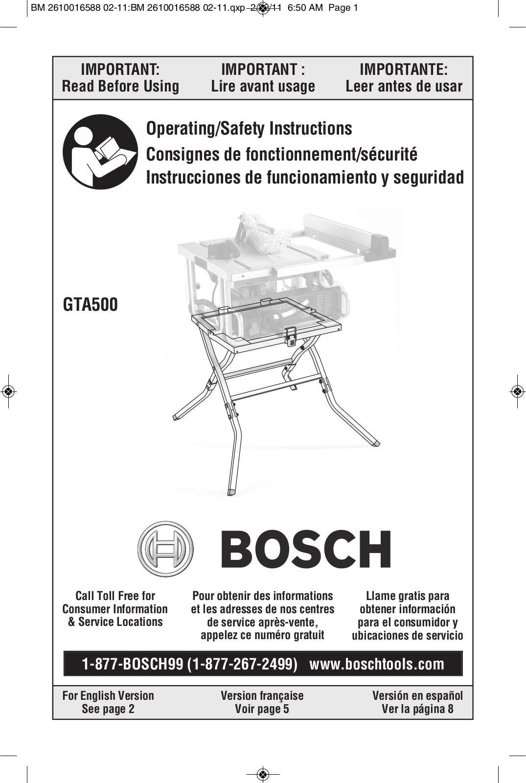 Bosch GTA500 Use & Care Guide