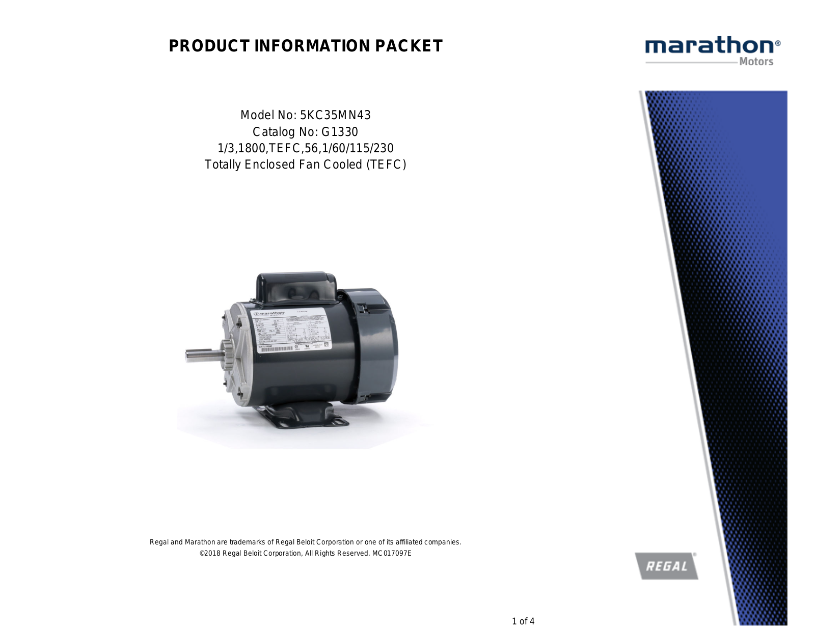 Marathon Electric 5KC35MN43 Product Information Packet