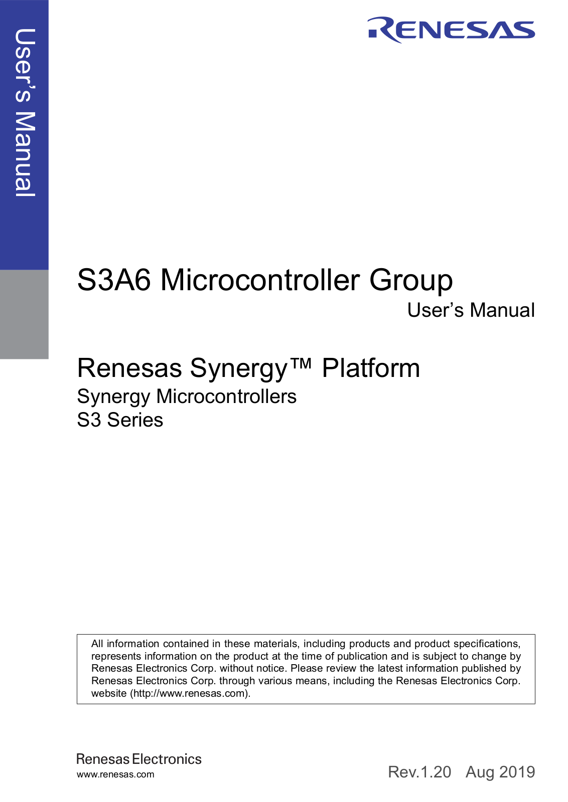 Renesas S3A6 User Manual