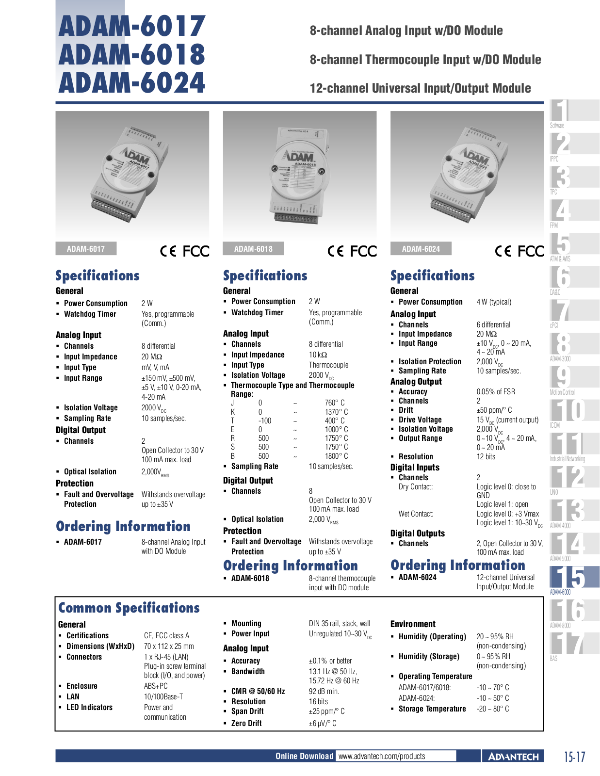 Advantech ADAM-6024, ADAM-6018, ADAM-6017 Data Sheet