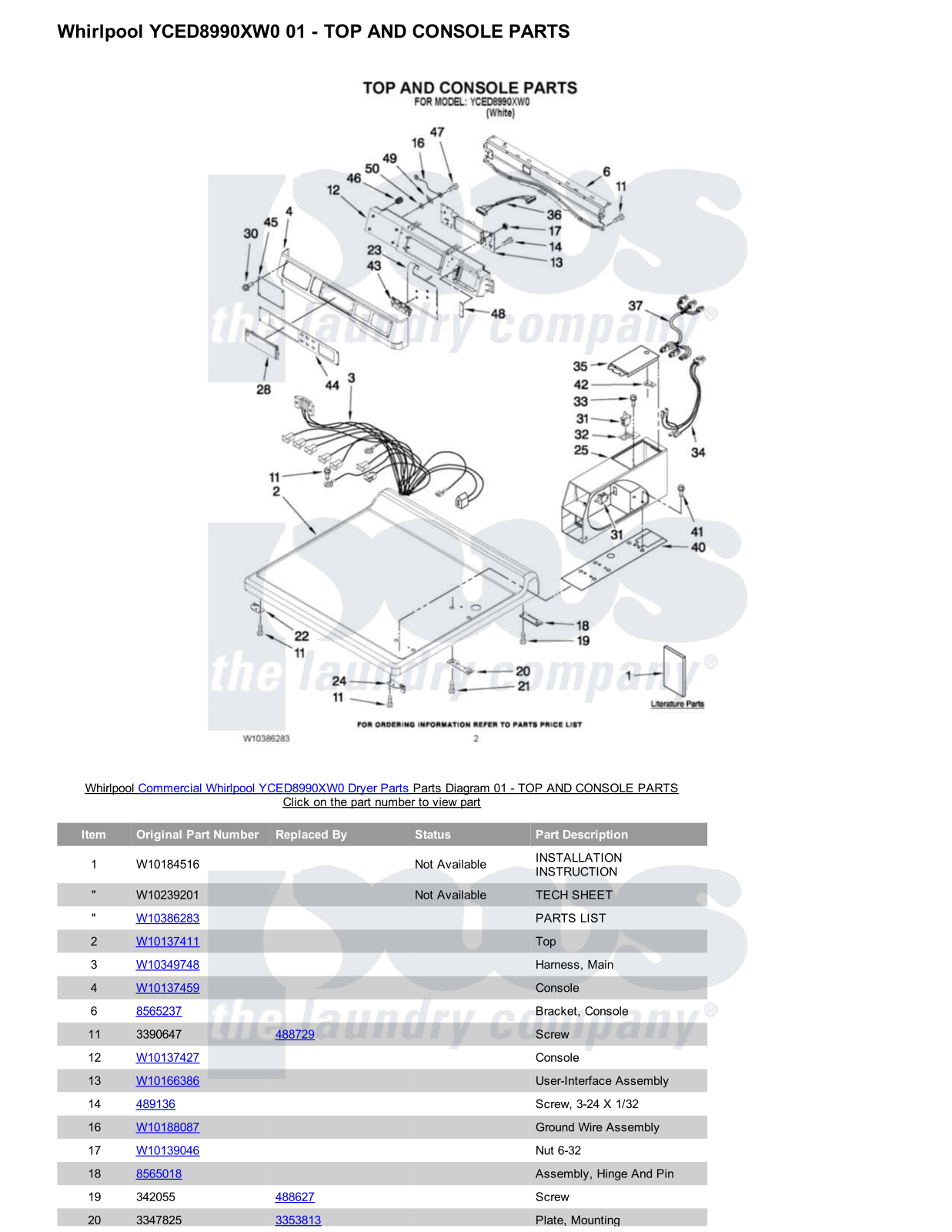 Whirlpool YCED8990XW0 Parts Diagram