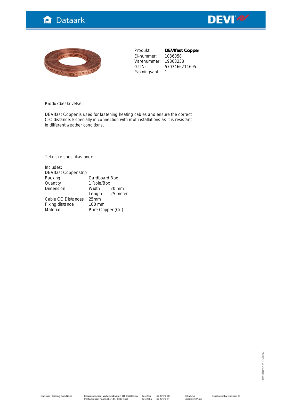 Danfoss DEVIfast Copper Fact sheet