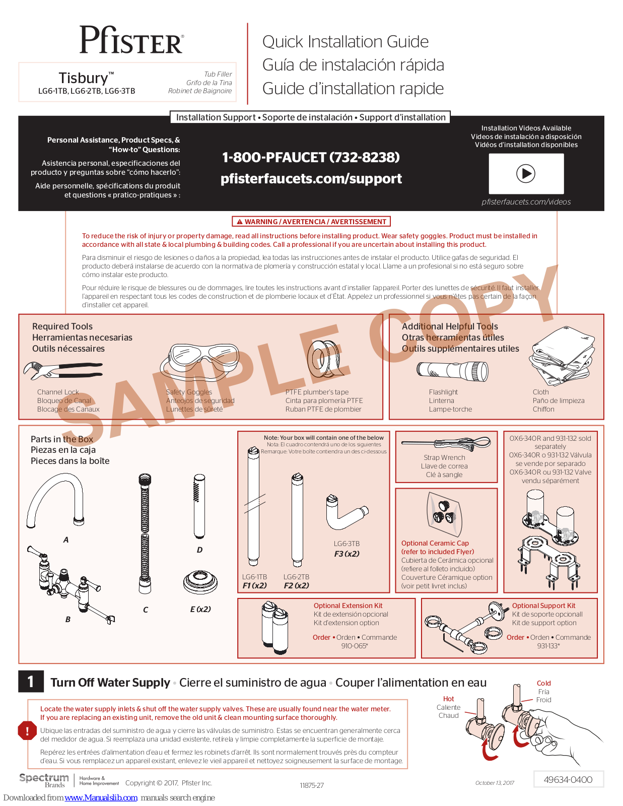 Pfister Tisbury LG6-1TB, Pfister Tisbury LG6-2TB, Pfister Tisbury LG6-3TB Quick Installation Manual