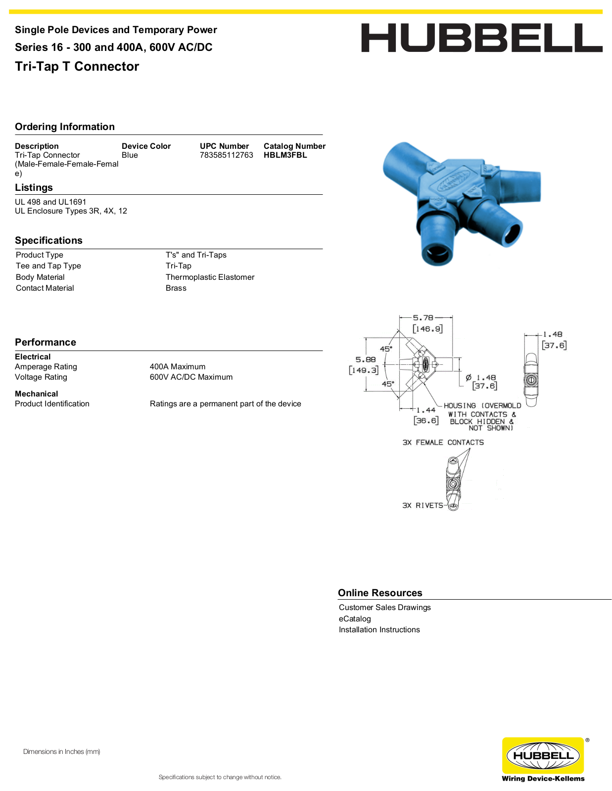 Hubbell HBLM3FBL Specifications - ManualMachine.com