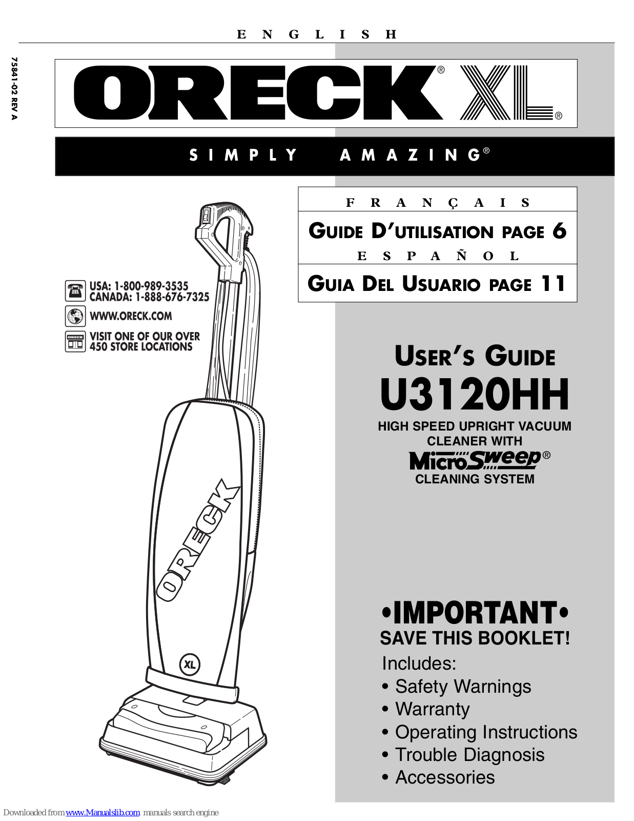 Oreck XL U3120HH User Manual