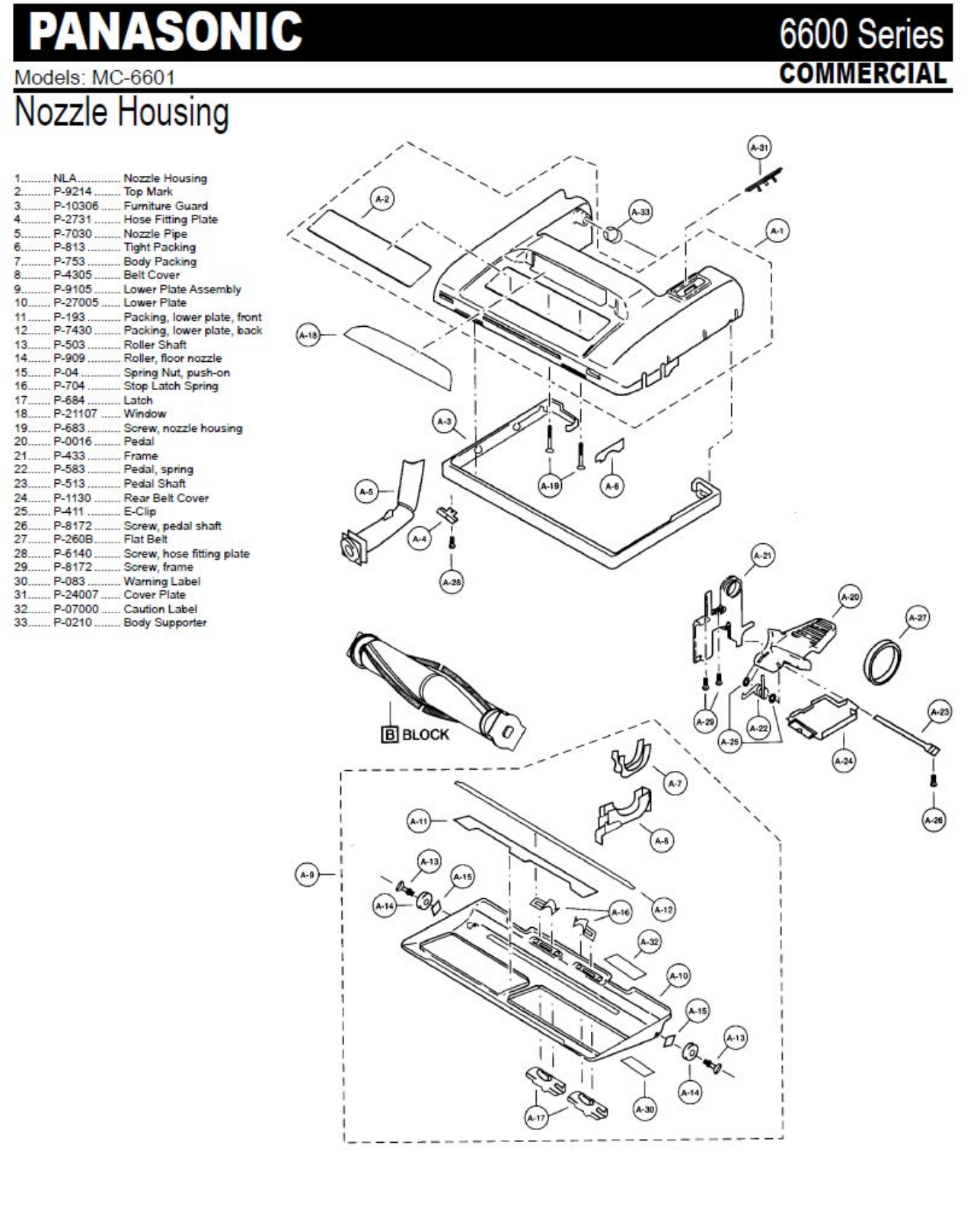 Panasonic 6601 Parts List