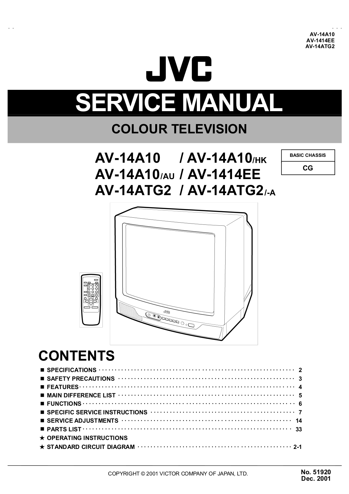 JVC AV-1414EE, AV-14A10, AV-14A10-AU, AV-14A10-HK, AV-14ATG2 Service Manual