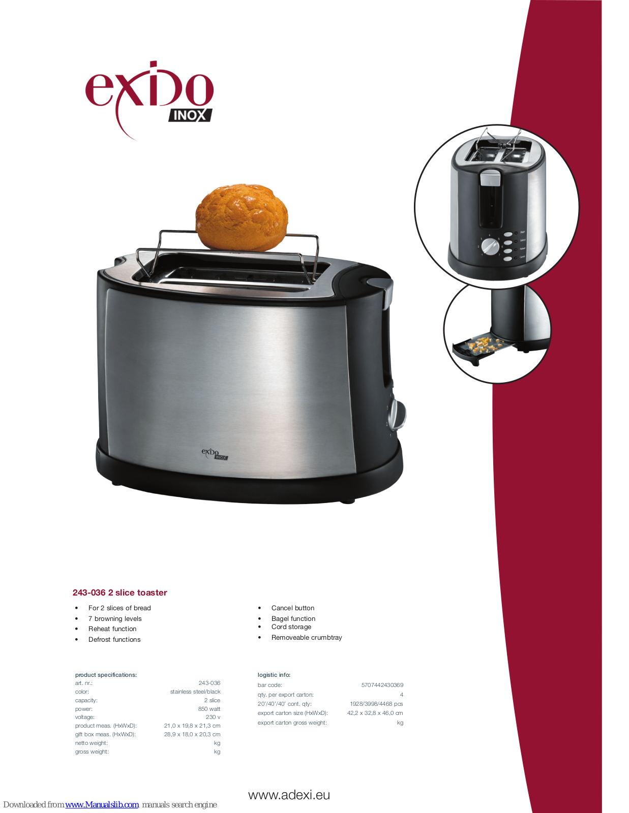 Exido 243-036, INOX 243-036 Specification Sheet - ManualMachine.com