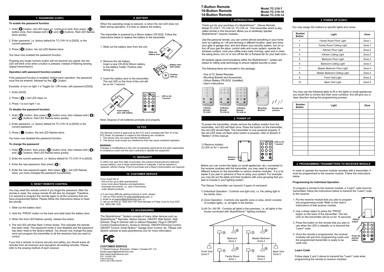 SkyLink TC-318-7, TC-318-10, TC-318-14 User Manual