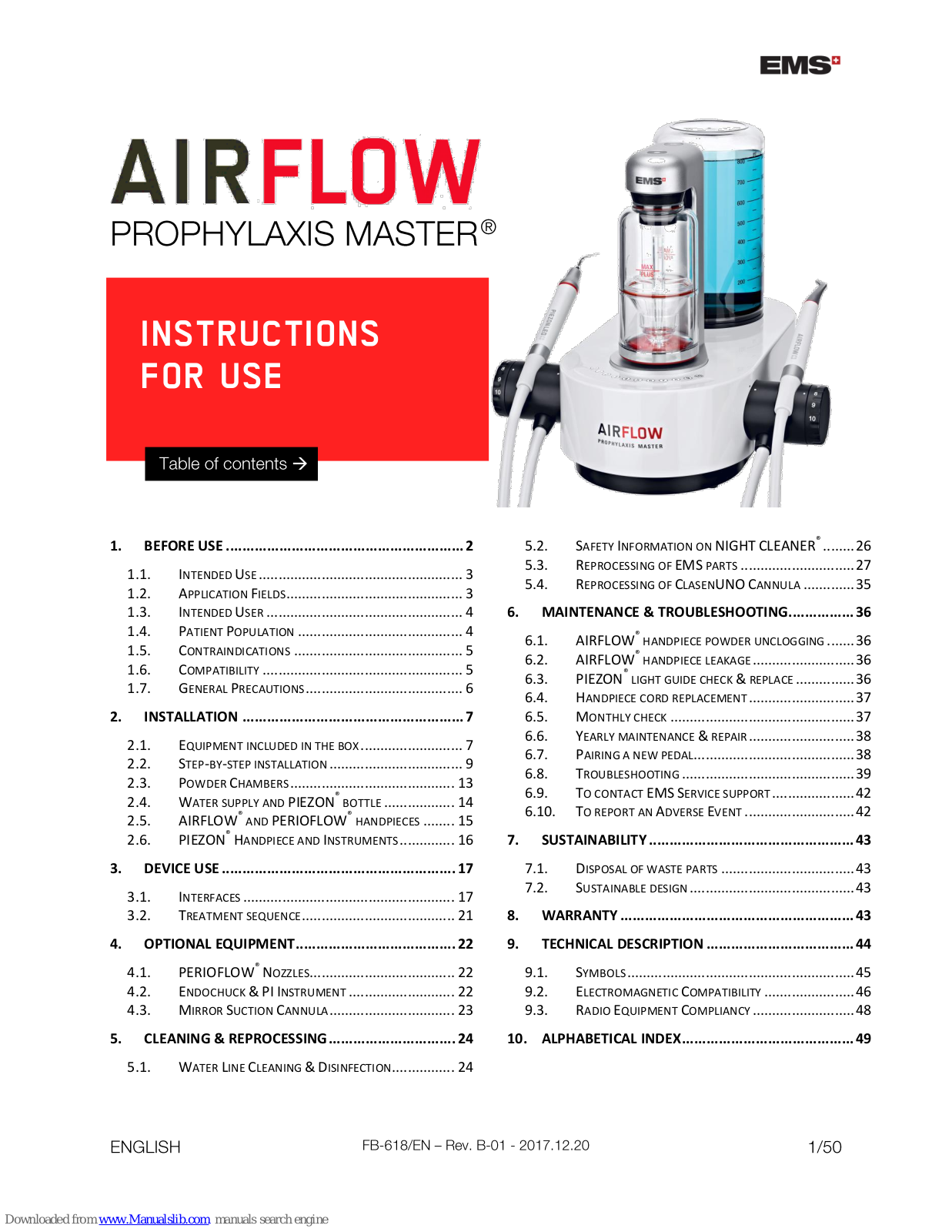 EMS AIRFLOW Prophylaxis Master Instructions For Use Manual