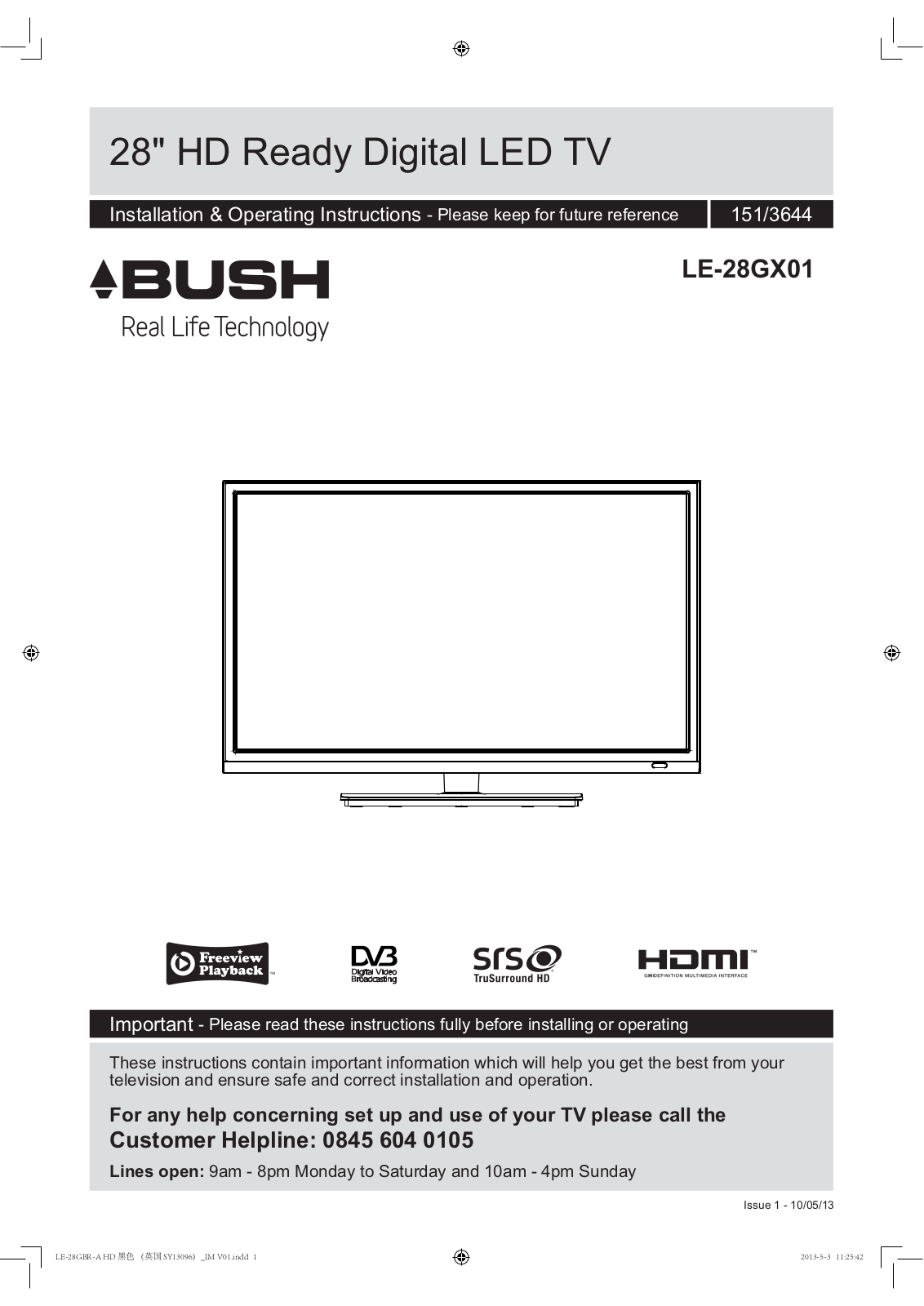 Bush LE-28GX01 Instruction manual