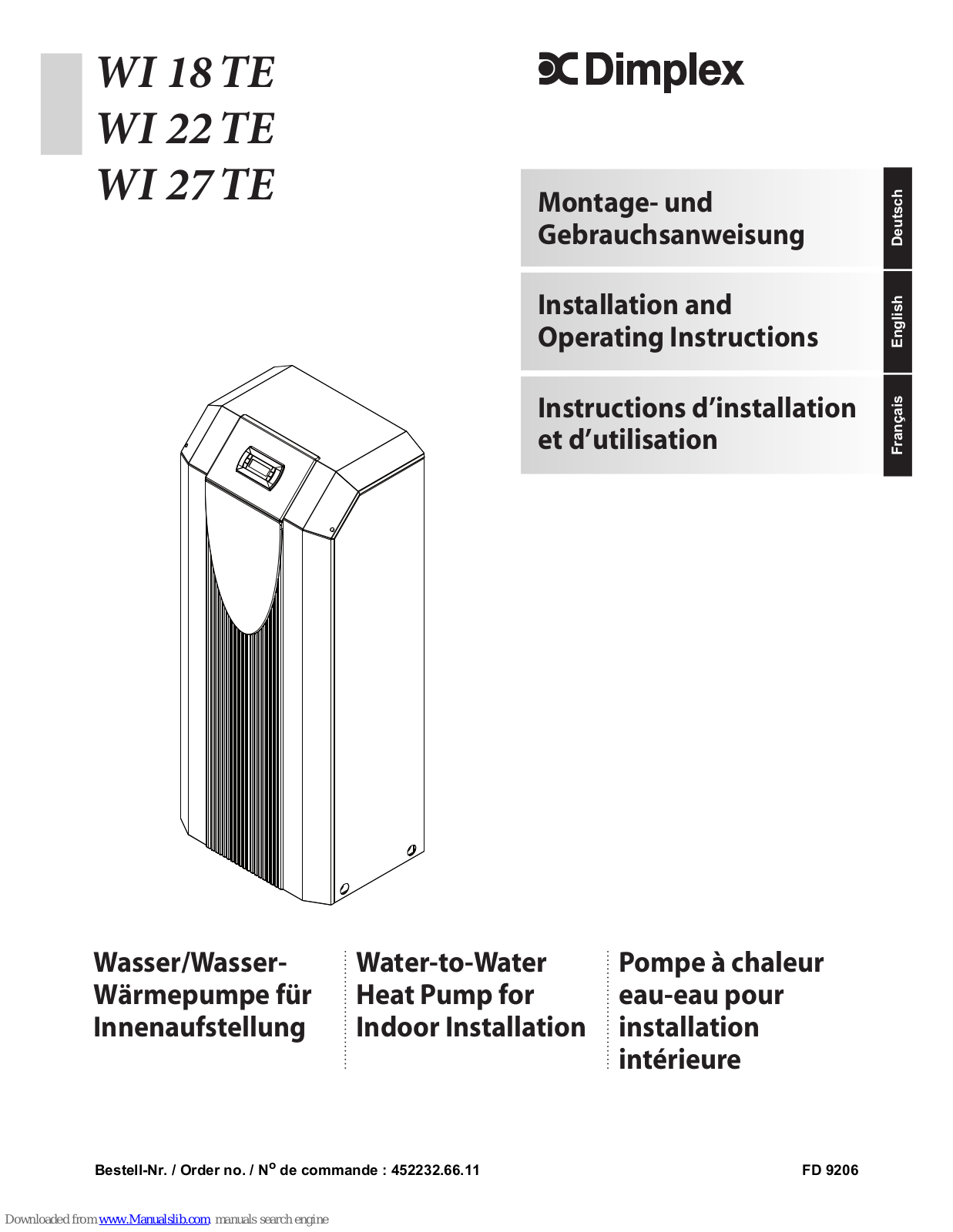 Dimplex WI 22 TE, WI 27 TE, WI 18 TE, WI 14 TE Installation And Operating Instructions Manual