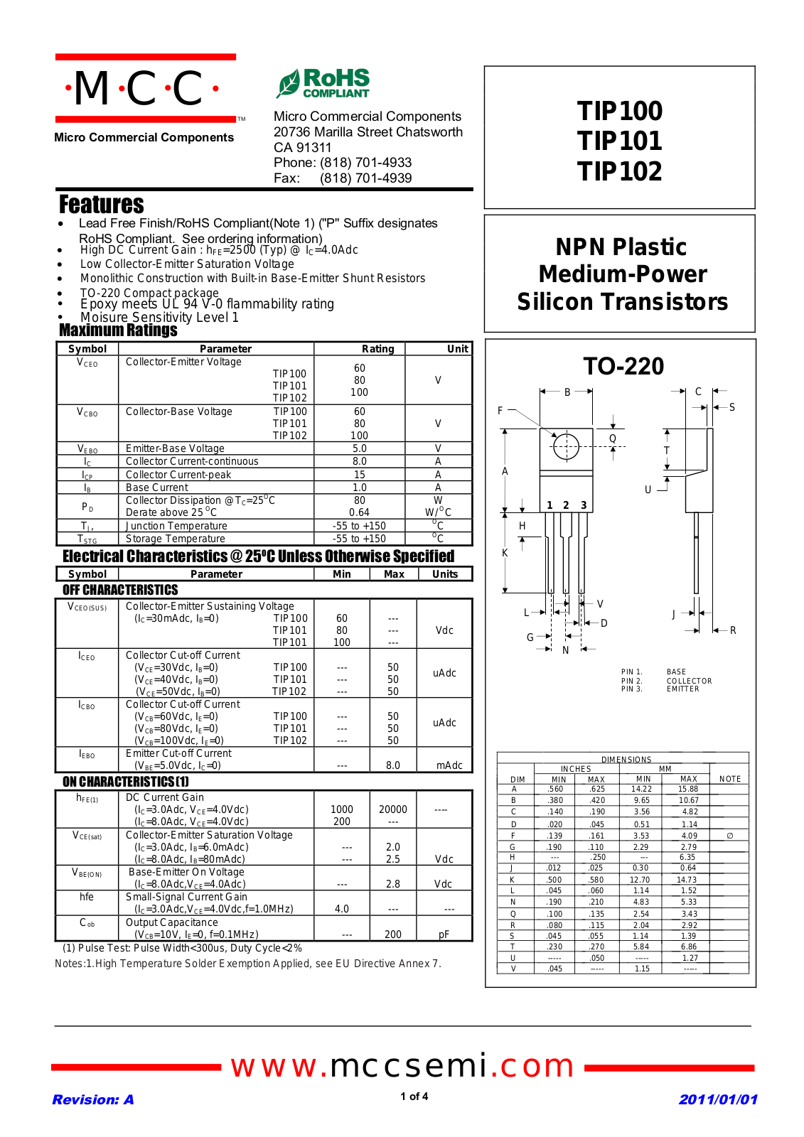 Datasheet tip100_tip101_tip102_to-220 Datasheet - ManualMachine.com