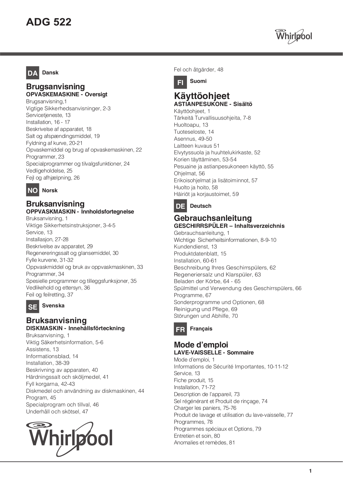 WHIRLPOOL ADG 522 X User Manual