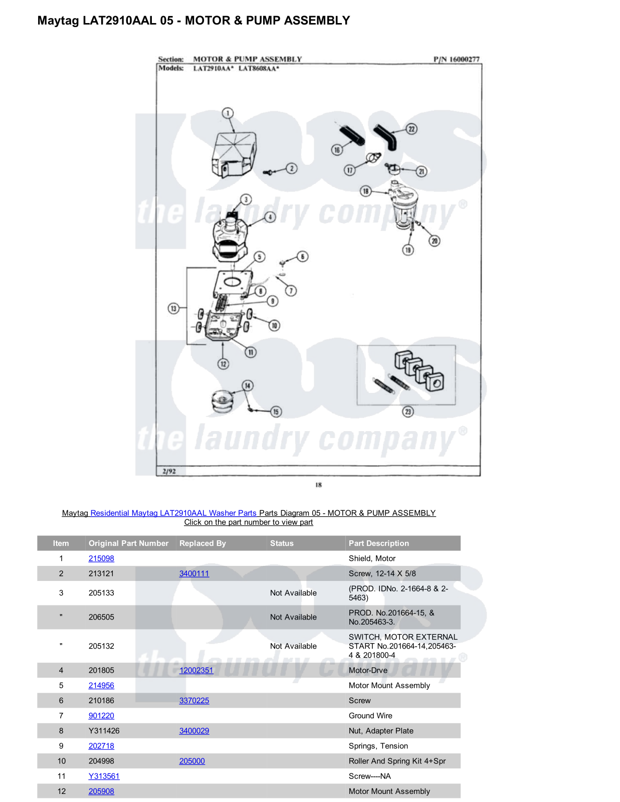 Maytag LAT2910AAL Parts Diagram