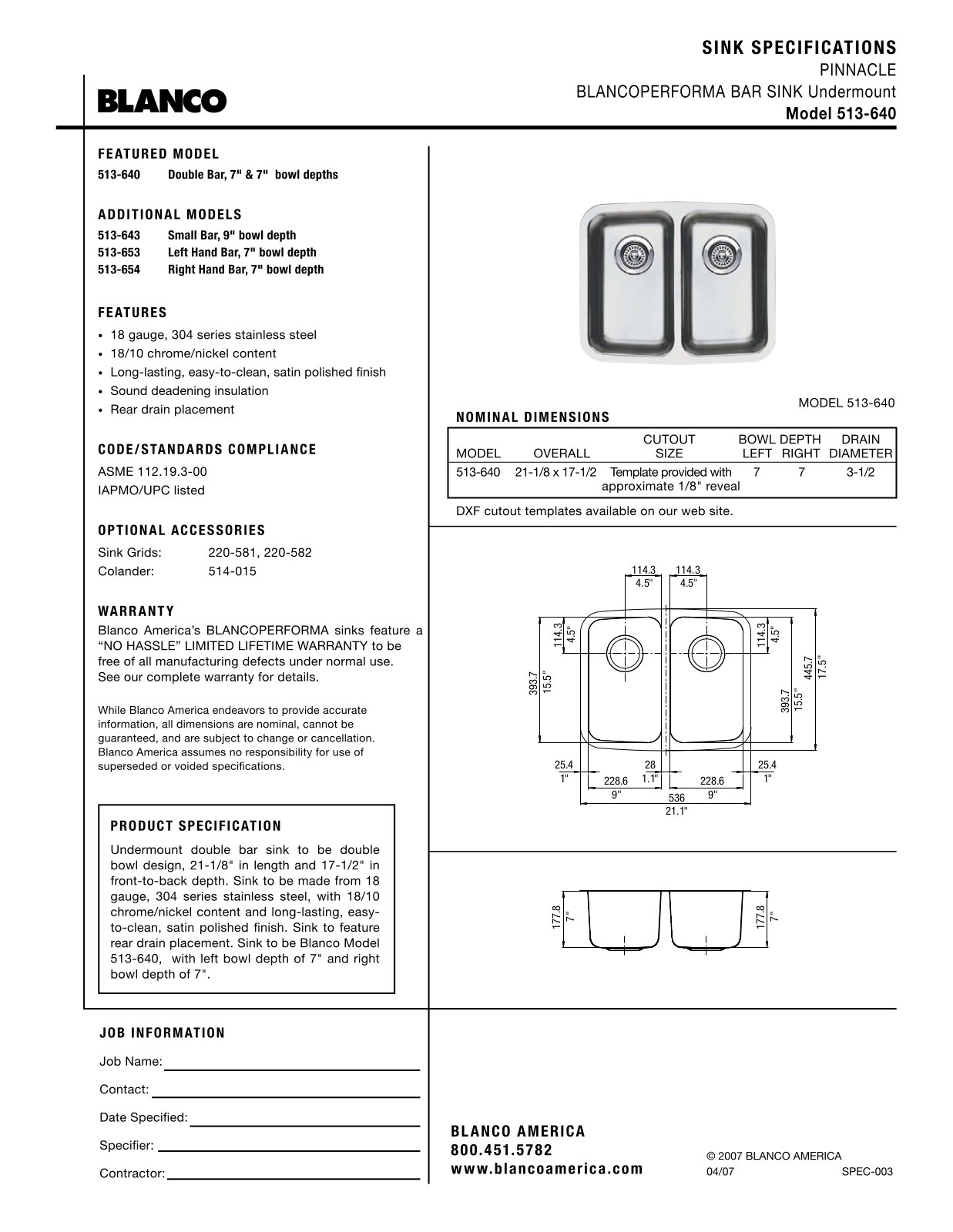 Blanco 513-640 User Manual