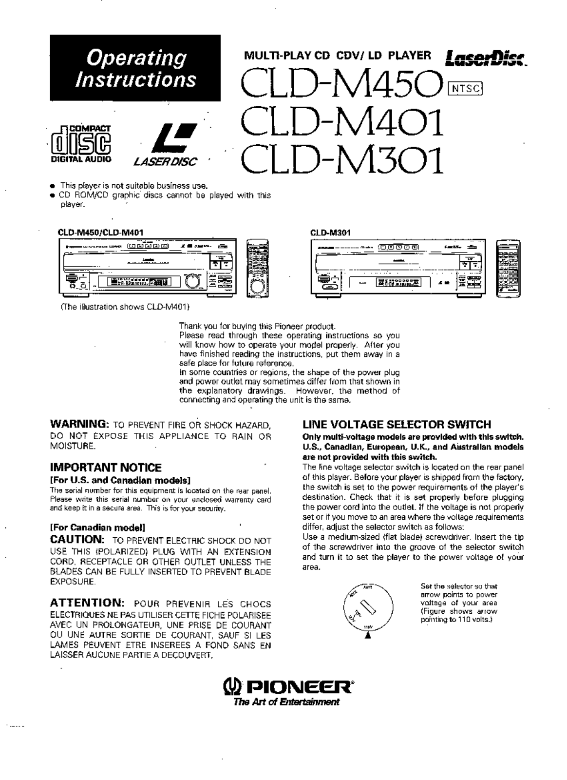 Pioneer CLD-M450 Owners Manual