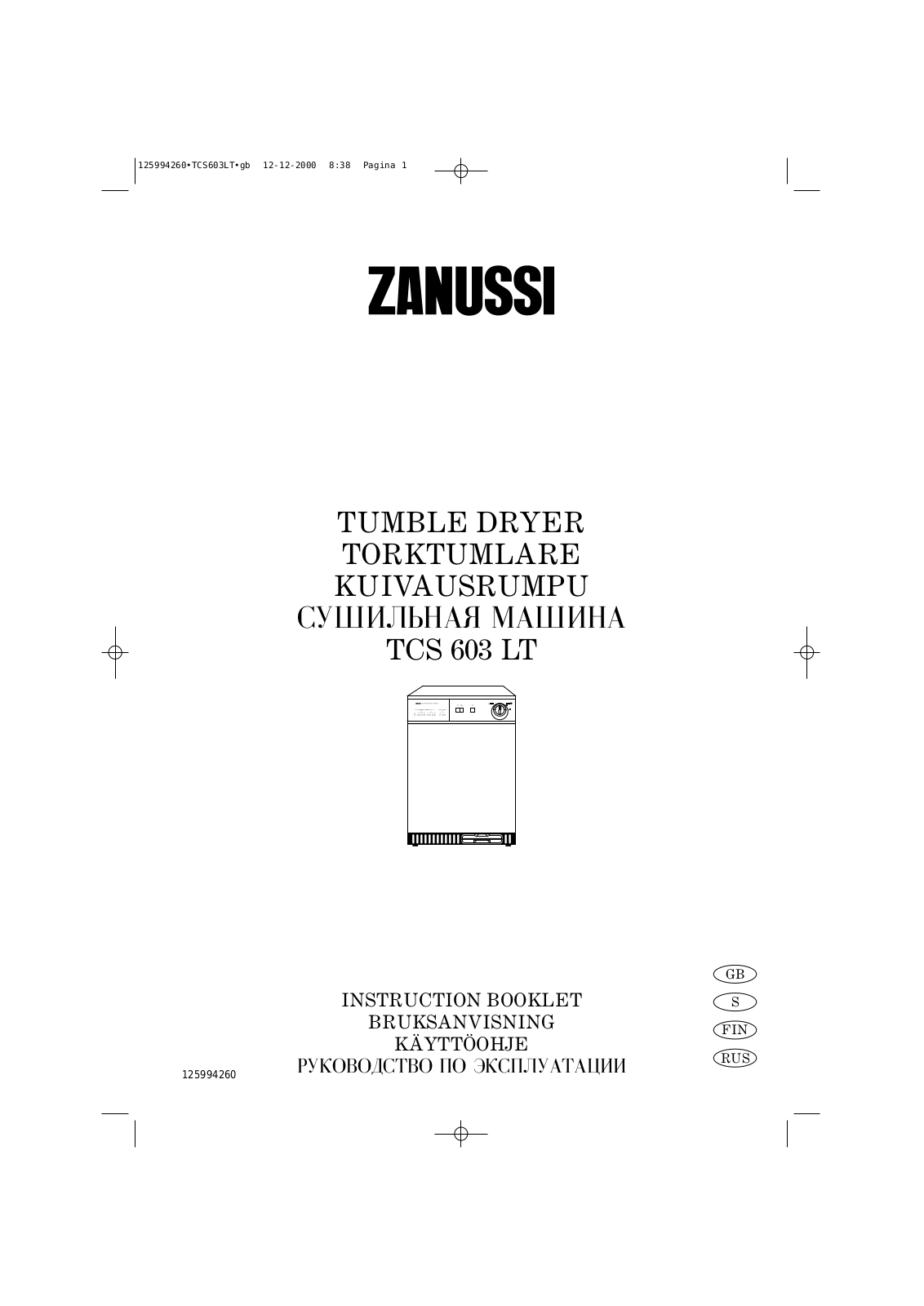 Zanussi TCS603 User manual