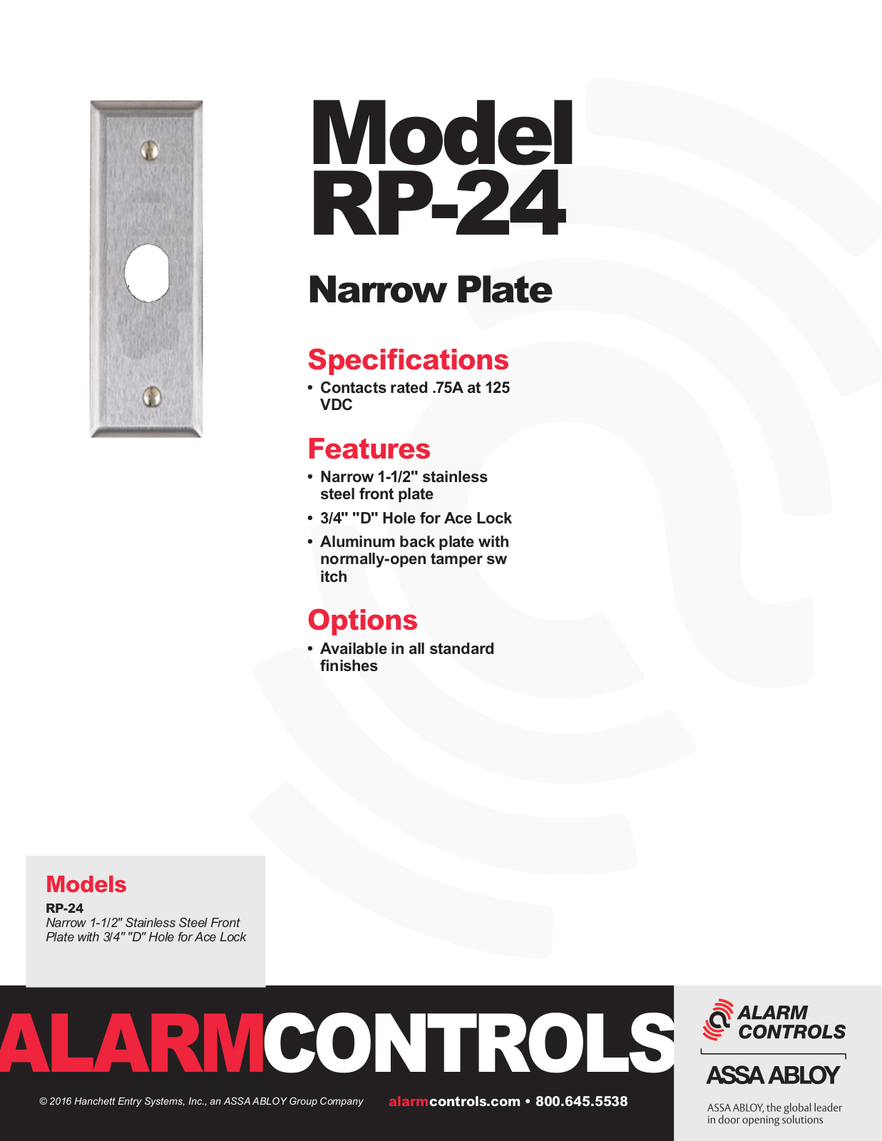 Alarm Controls RP-24 Specsheet