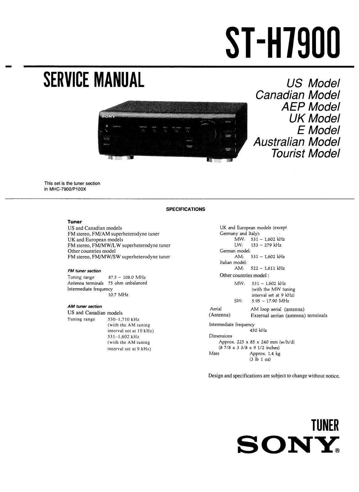 Sony STH-7900 Service manual