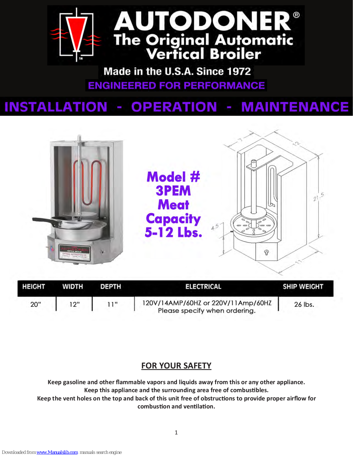 Autodoner 3PEM Installation, Operation And Maintenance Manual