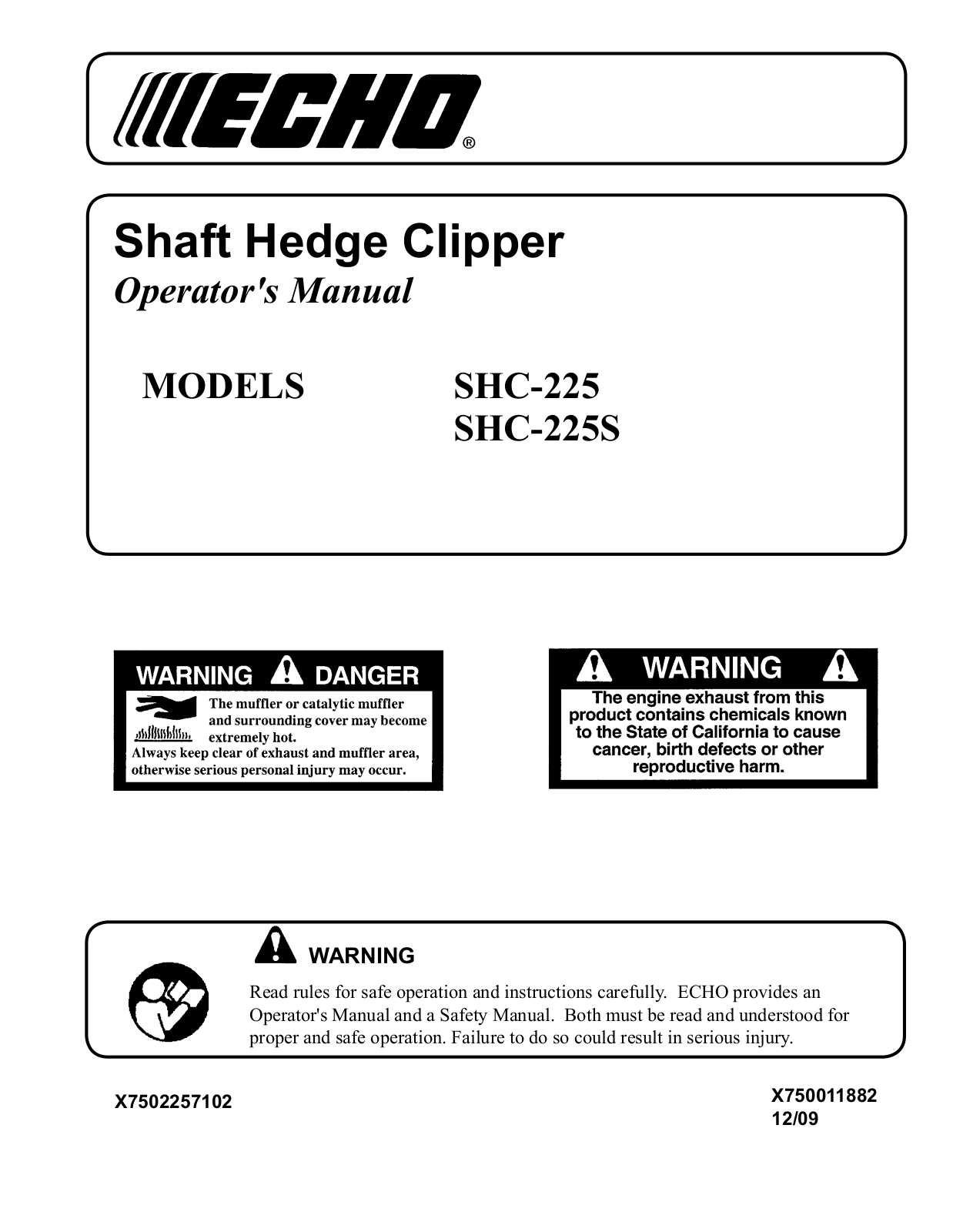 Echo SHC-225, SHC-225S User Manual