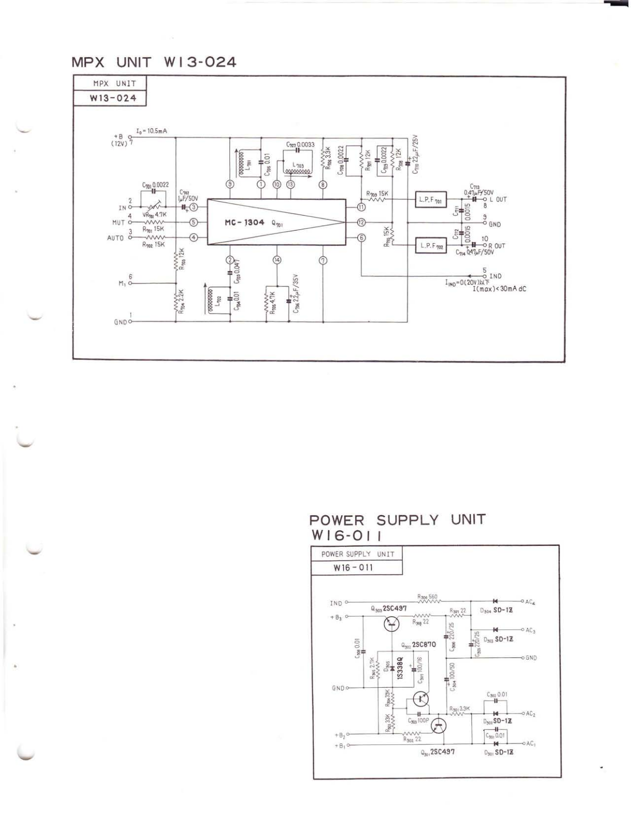 Pioneer W13-024, W16-011 Schematic