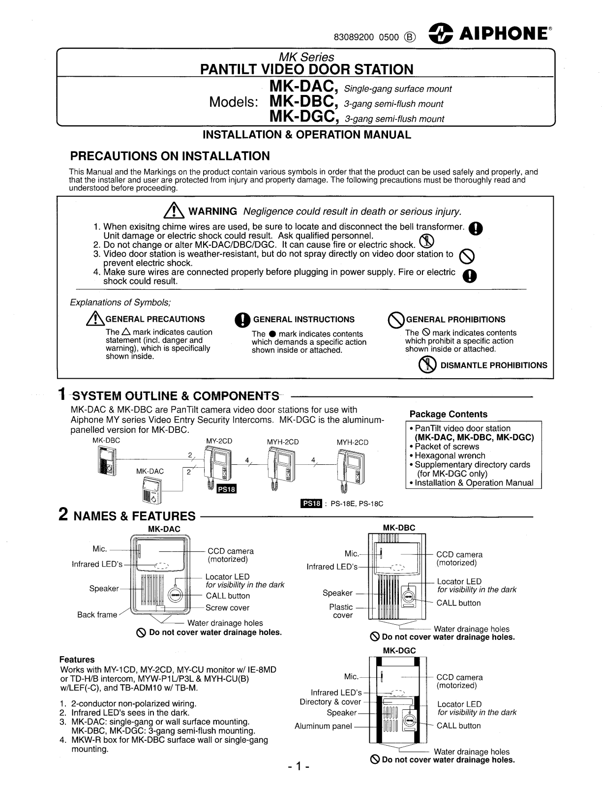 Aiphone MK-DAC, MK-DGC User Manual