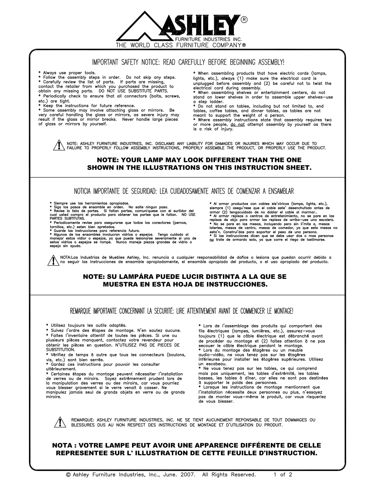 Ashley L201944 Assembly Guide