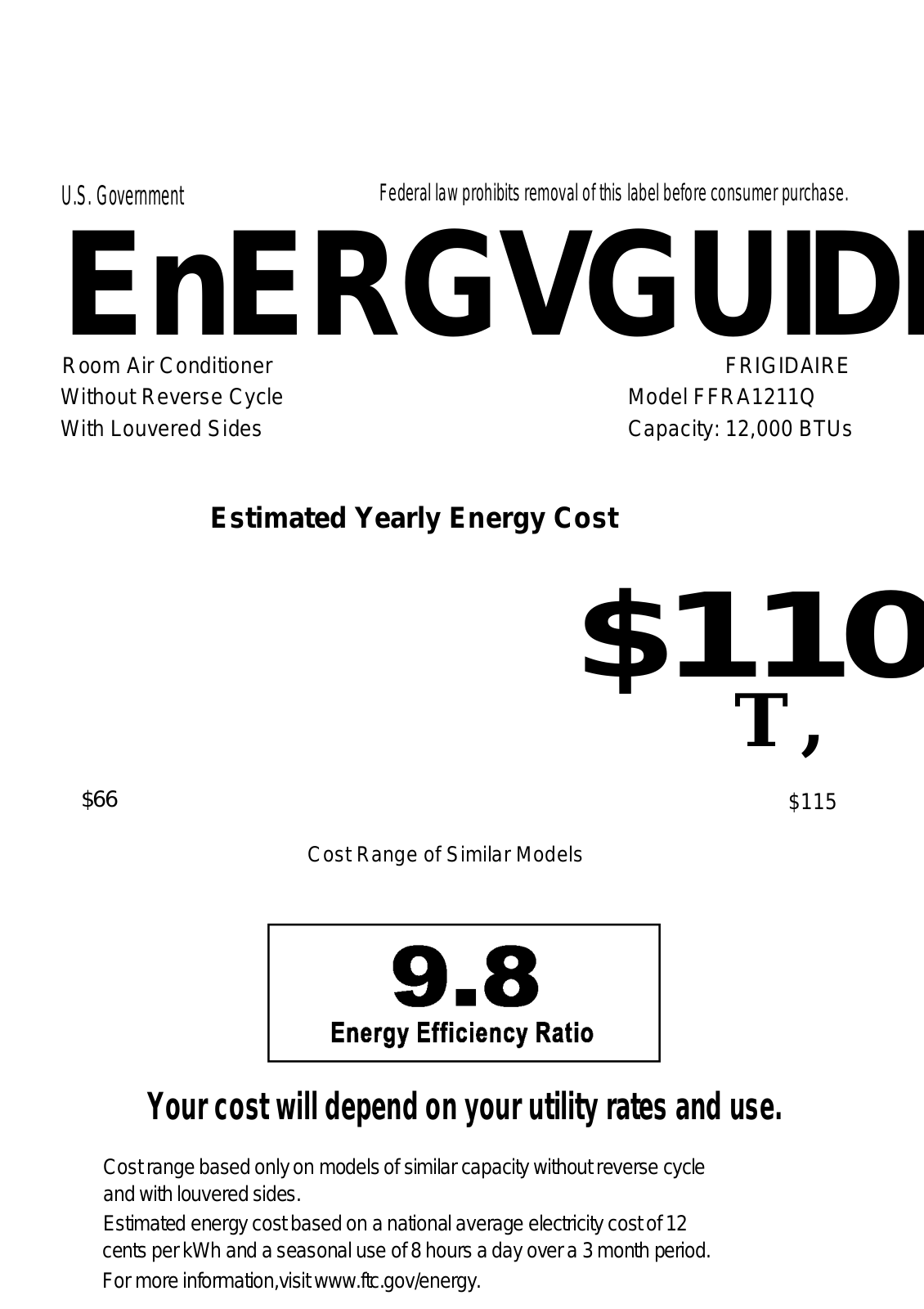 FRIGIDAIRE FFRA1211Q1 User Manual