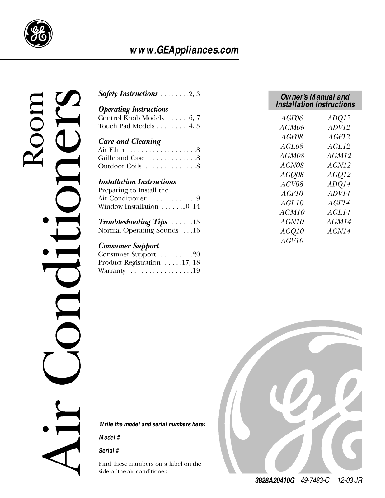 LG AGQ08FBG1, AGV10AEG1, AGL12ADG1, AGM08FDM1, AGF08FBM1 User Manual